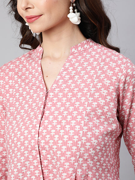 Pink Woven Printed Pleated Top