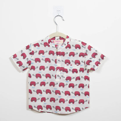 Boys Red Turtle Half-Sleeve Shirt