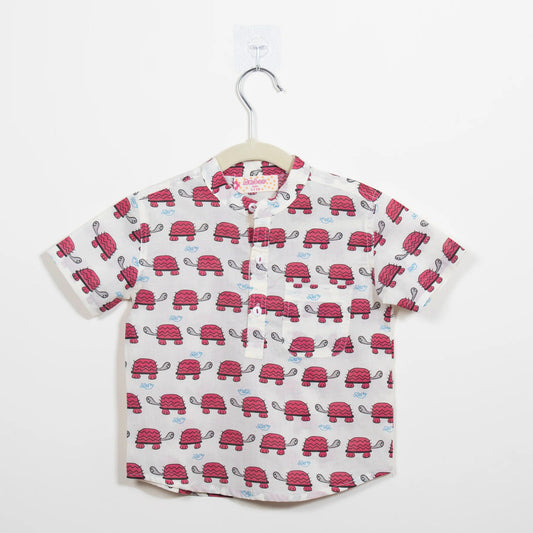 Boys Red Turtle Half-Sleeve Shirt