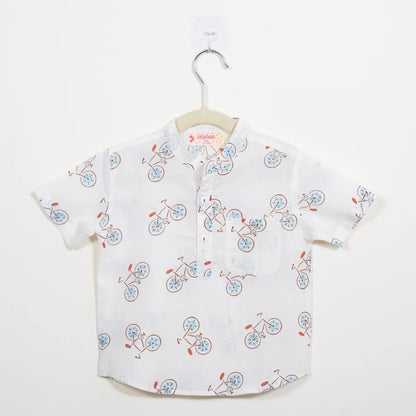 Boys White Cycle Half-Sleeve Shirt