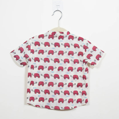 Boys Red Turtle Half-Sleeve Shirt