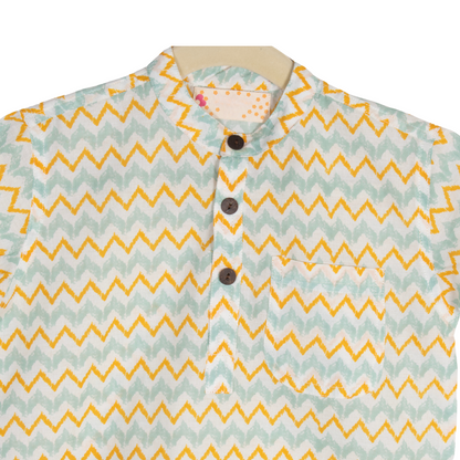 Boys Yellow Blue Zig Zag Half Sleeve Shirt