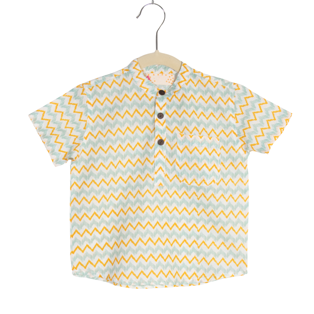 Boys Yellow Blue Zig Zag Half Sleeve Shirt