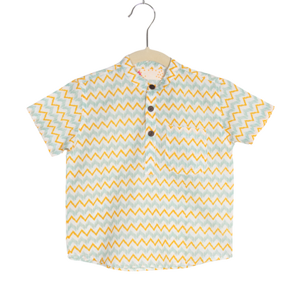 Boys Yellow Blue Zig Zag Half Sleeve Shirt