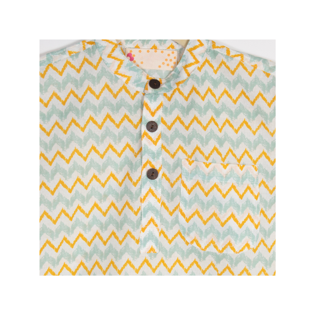 Boys Yellow Blue Zig Zag Half Sleeve Shirt