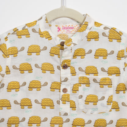 Boys Yellow Turtle Half-Sleeve Shirt