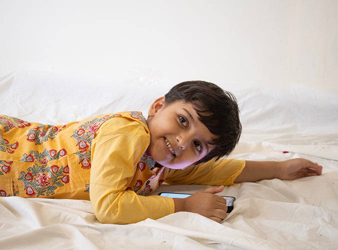 Boys Yellow Buta Jacket With Yellow Kurta And White Pajama