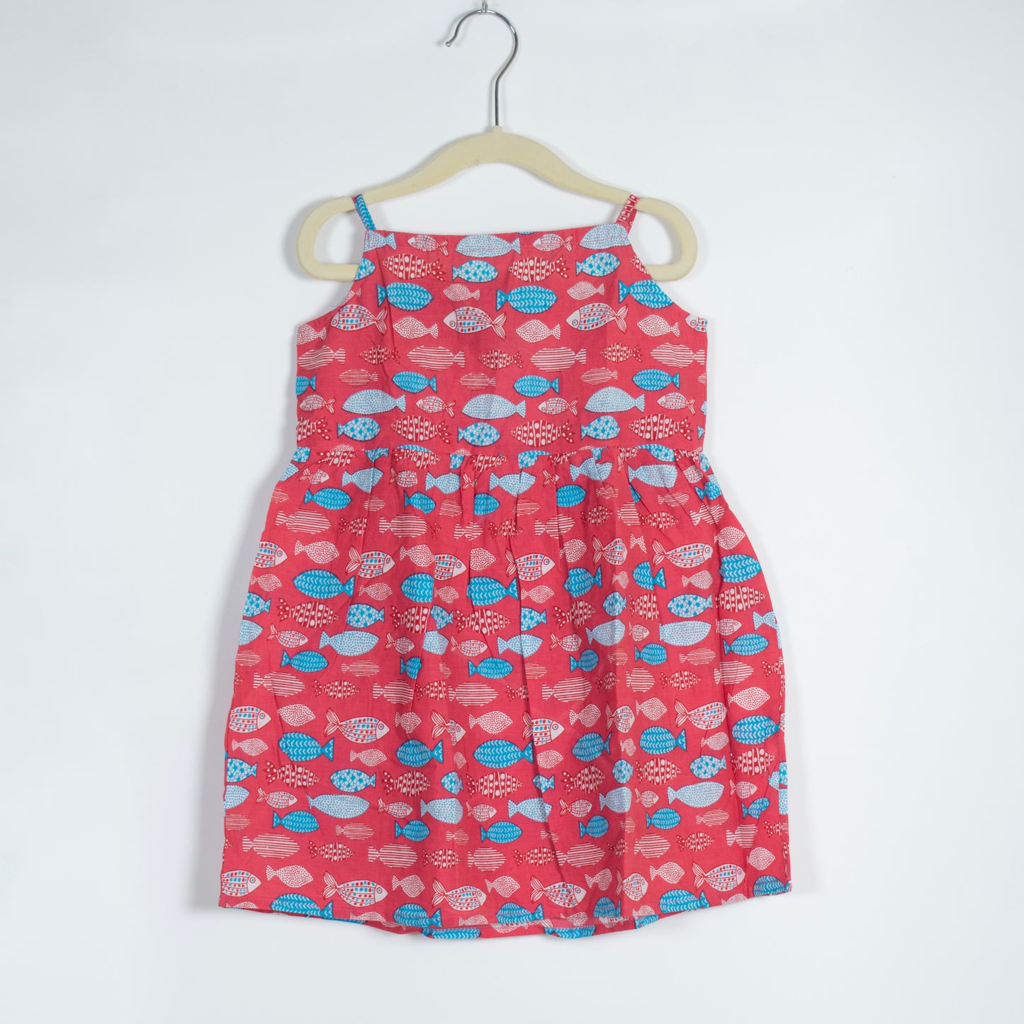 Girls Red and Blue Fish Print Dress