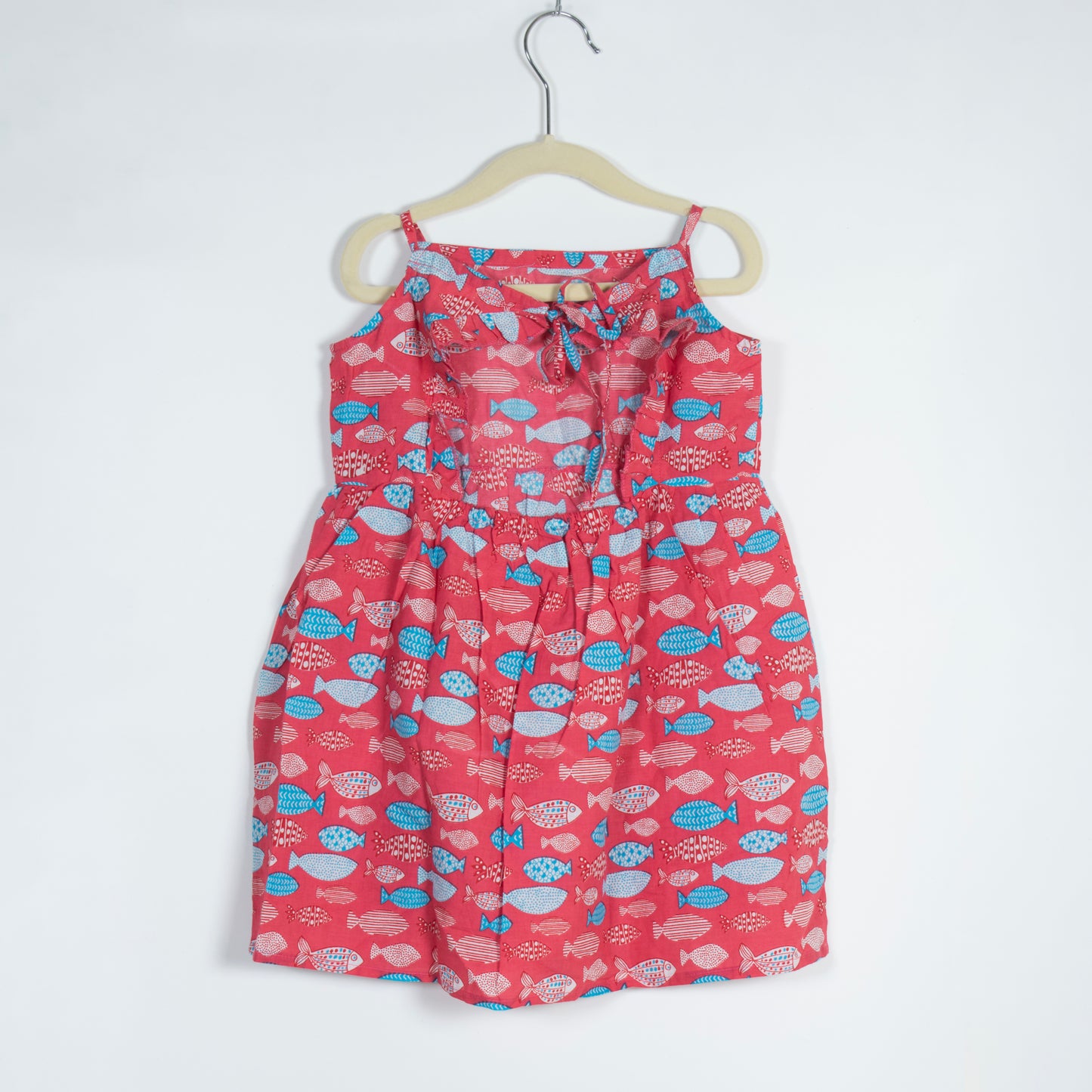 Girls Red and Blue Fish Print Dress