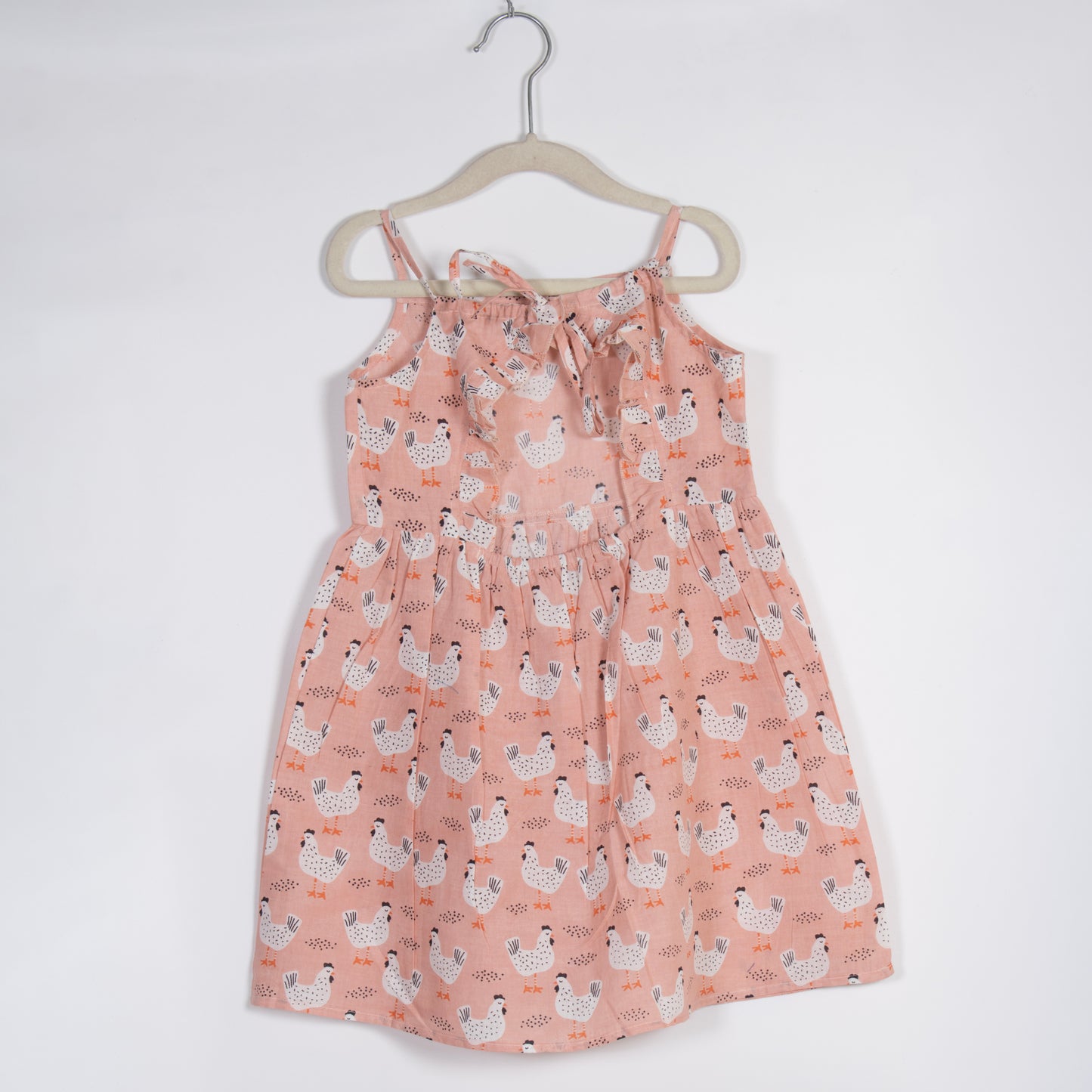 Girls Peach Chicken Print Backless Dress