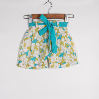 Girls Green & Blue Summery Floral Top with Shorts Co-ord Set