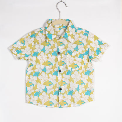 Boys Green & Blue Summer Floral Shirt with Shorts (Co-ord Set)