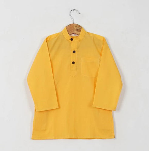 Boys Yellow Cotton Kurta With Yellow Floral Jacket And Off White Pajama