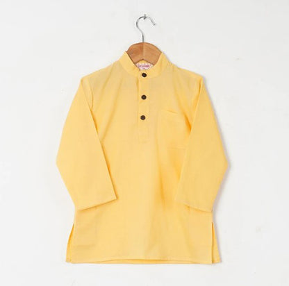 Boys Yellow Buta Jacket With Yellow Kurta And White Pajama